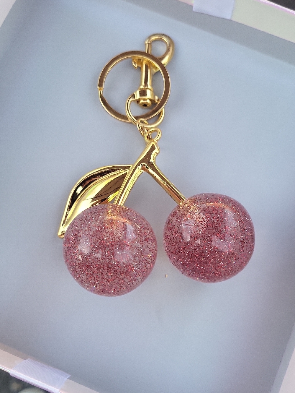 Glitter Cherry Keychain - Pink and Gold